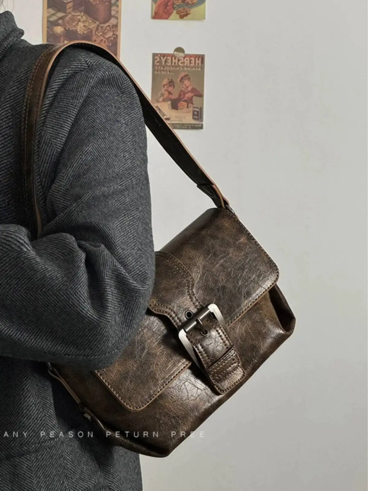 Bloom Vintage Brown Underarm Bag Women New Retro Handle Crocodile Pattern Casual Y2k Handbag Ladies Haruku Solid Bolsa 2024