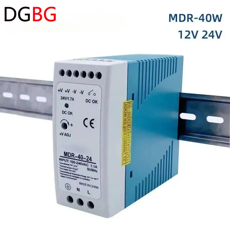 MDR-40W 60W DIN Rail Switching Power Supply SMPS 47-63Hz AC To DC 12V 24V Source Output Industrial Mini Voltage Transformer