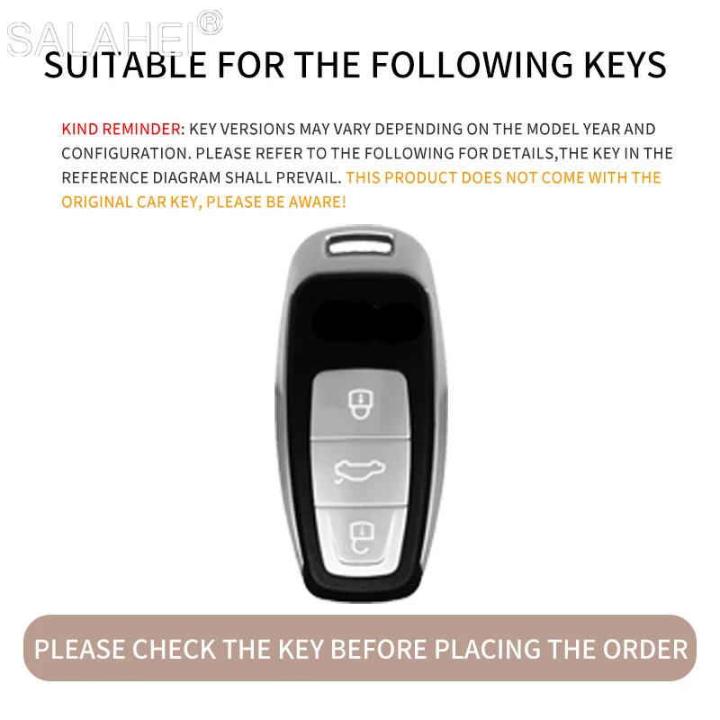 Aluminum Alloy Leather Car Remote Key Fob Case Cover Shell For Audi A6 A7 A8 E-tron Q5 Q8 C8 D5 Keyless Keychain Accessories