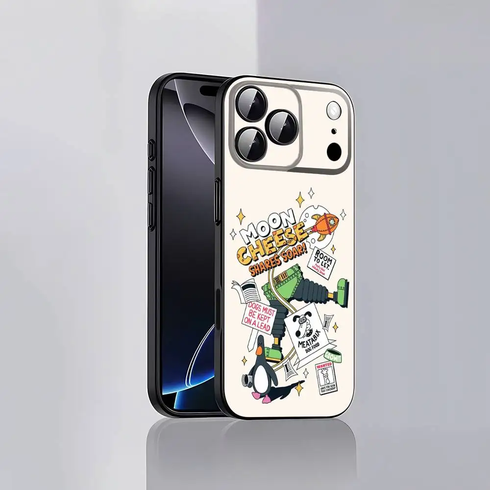 حافظة هاتف W-Wallace F-Feathers G-Gromit M-Macgraw لهاتف iPhone 17,16,15,14,13,12,Pro,Max,Plus,E,SE4,Air,Mini Black Soft Cover