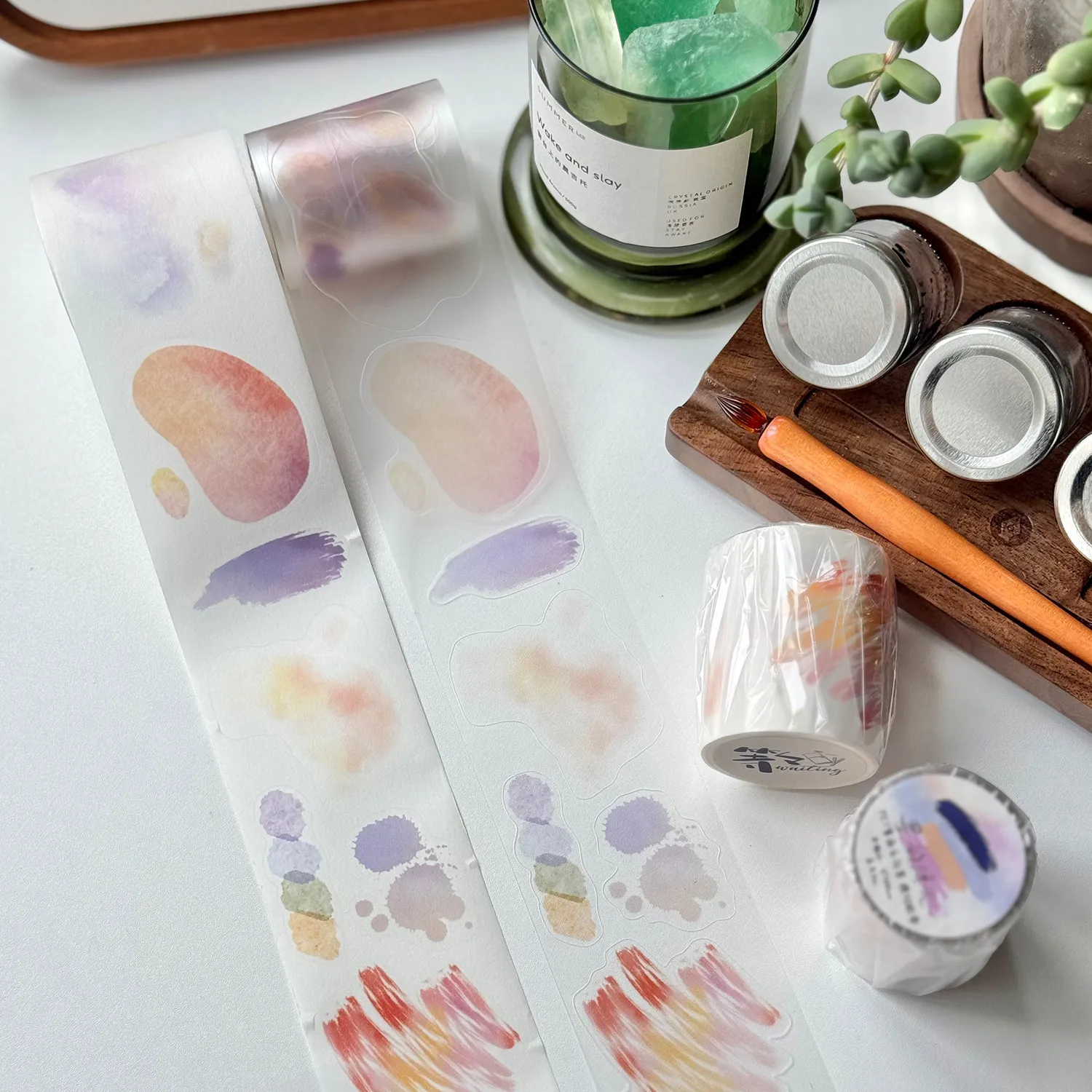 DengDeng Studio Vintage Ink Floating Colors Washi Paper Tape for Card Making DIY Scrapbooking Plan Decorative Sticker