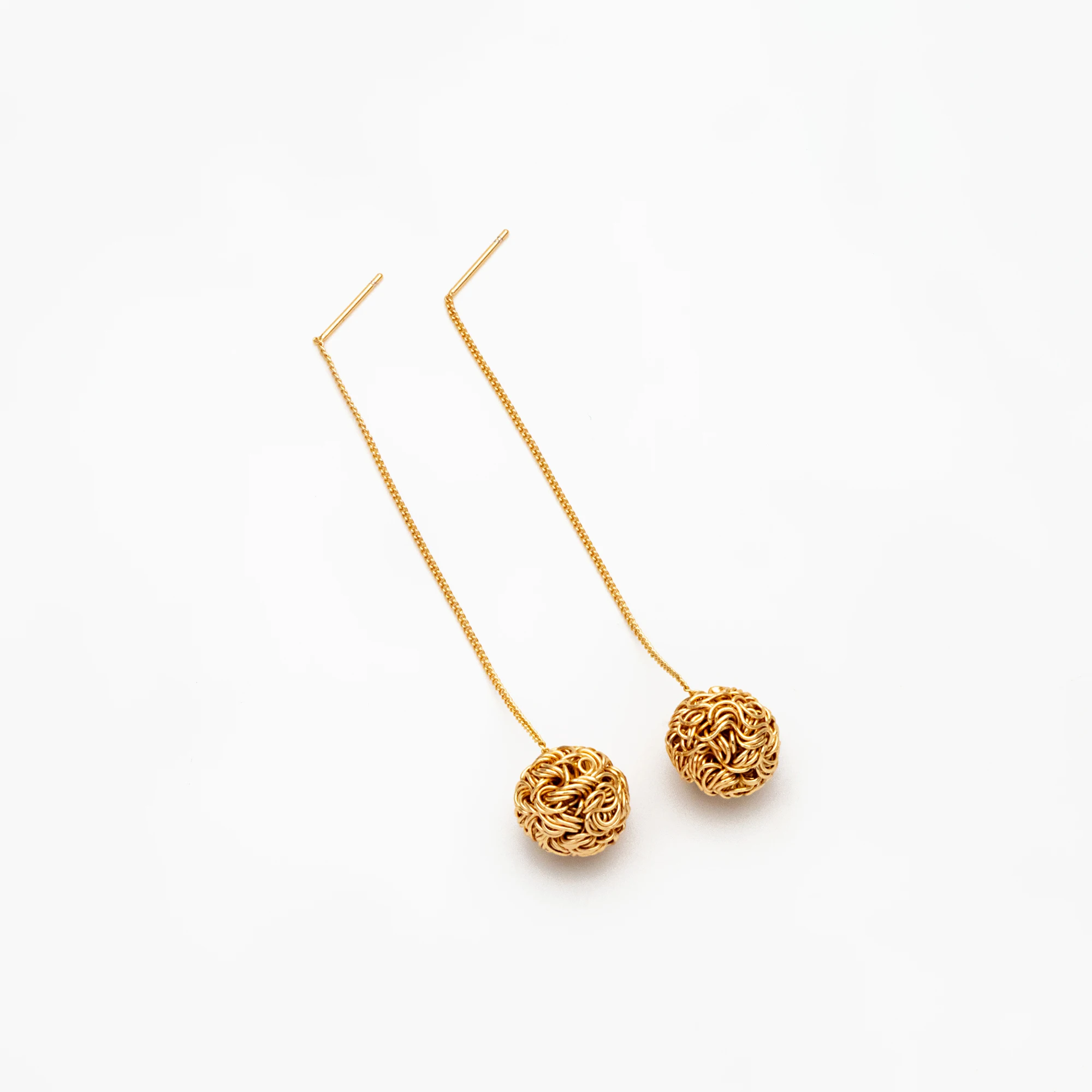 

4pcs Gold Wire Ball Chain Earrings, Gold Plated Brass, Daity Dangle Earrings (GB-4426)