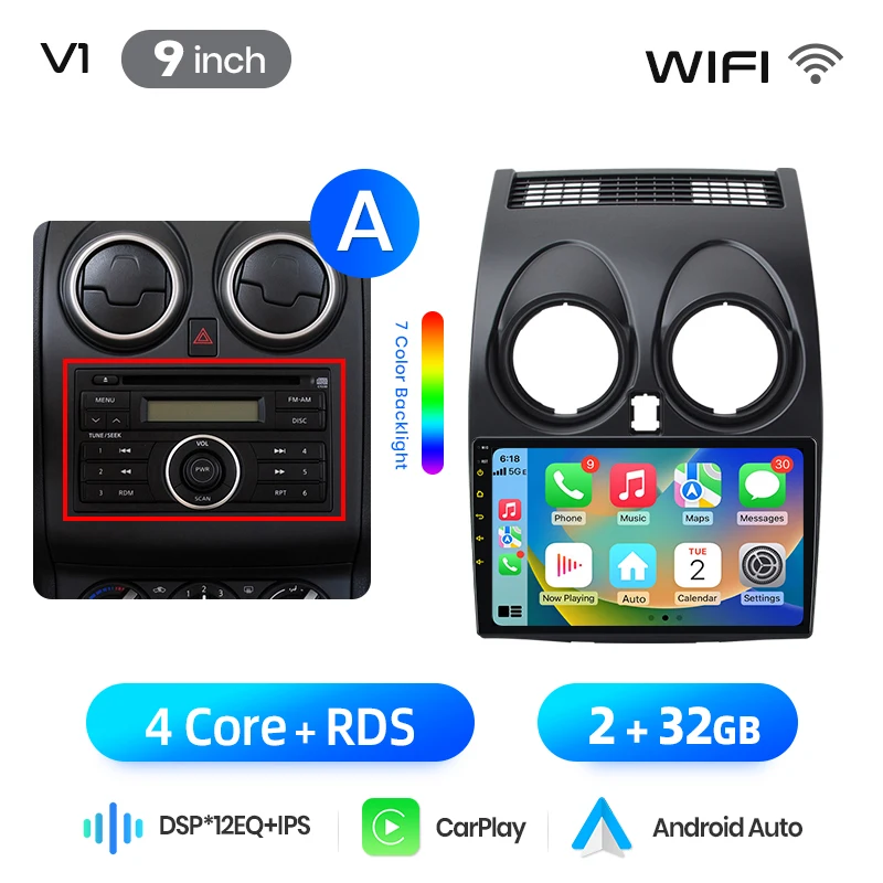 Junsun 9 inch Android 15 autoradio voor Nissan Qashqai J10 2006-2013 draadloos voor Apple CarPlay Auto IPS scherm stereo multimediaspeler automotive slimme intelligente systemen 2 Din autoradio head
