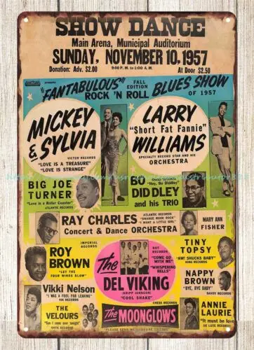 1957 Ray Charles Bo Diddley Municipal Auditorium Concert Poster metal tin sign