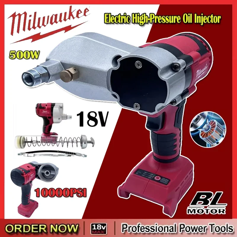 Milwaukee 10000PSI Brushless Electric Grease Gun High-Pressure Fully Automatic Oil Injector Fat Machine For 18V Battery