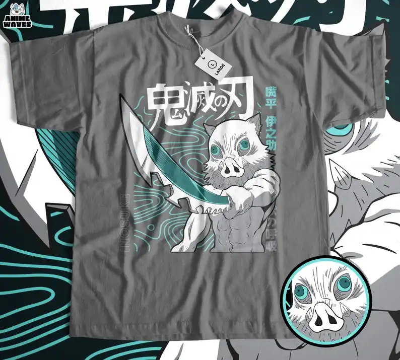 Boar Masked Fighter Unisex T-shirt - Anime-Inspired Design, Feudal Era Aesthetic, 2010s Manga Influence, Japanese Historical Fan