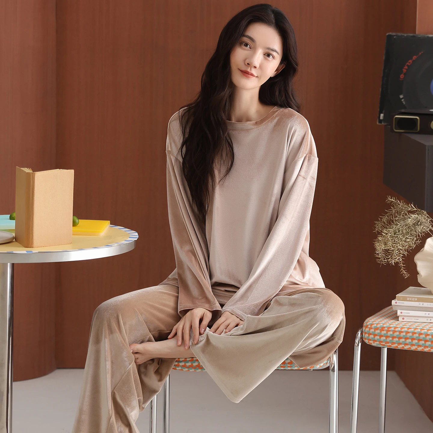 Women Pajamas Set Thick Pyjamas Velvet Solid Color O-Neck Homewear Luxury Autumn Winter Warm Pijamas Mujer Elegant Sleepwear