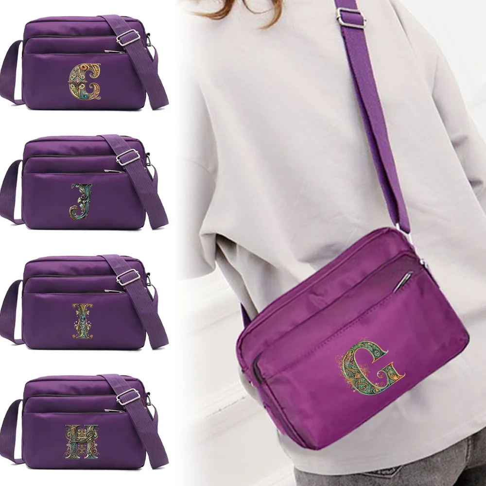 Large Capacity Purple One Shoulder Crossbody Bag Portable Graphic Letter Series Print Pattern Commuting Simplicity Storage Bag