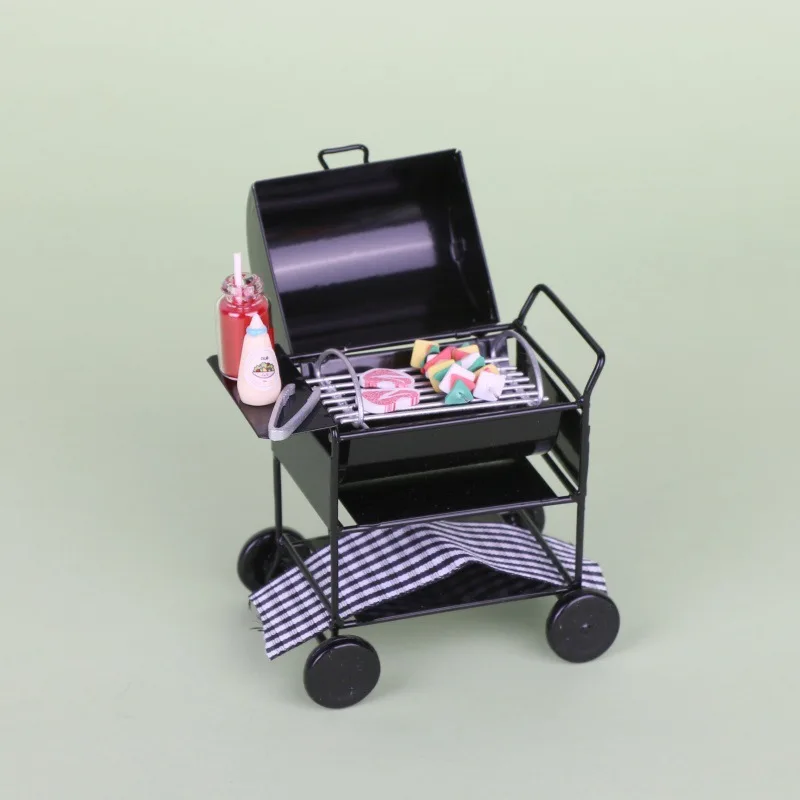 

Dollhouse Mini Iron Outdoor BBQ Grill Fake Food Simulation BBQ Stove Miniature Kitchen Model Decoration Accessories Home Decor