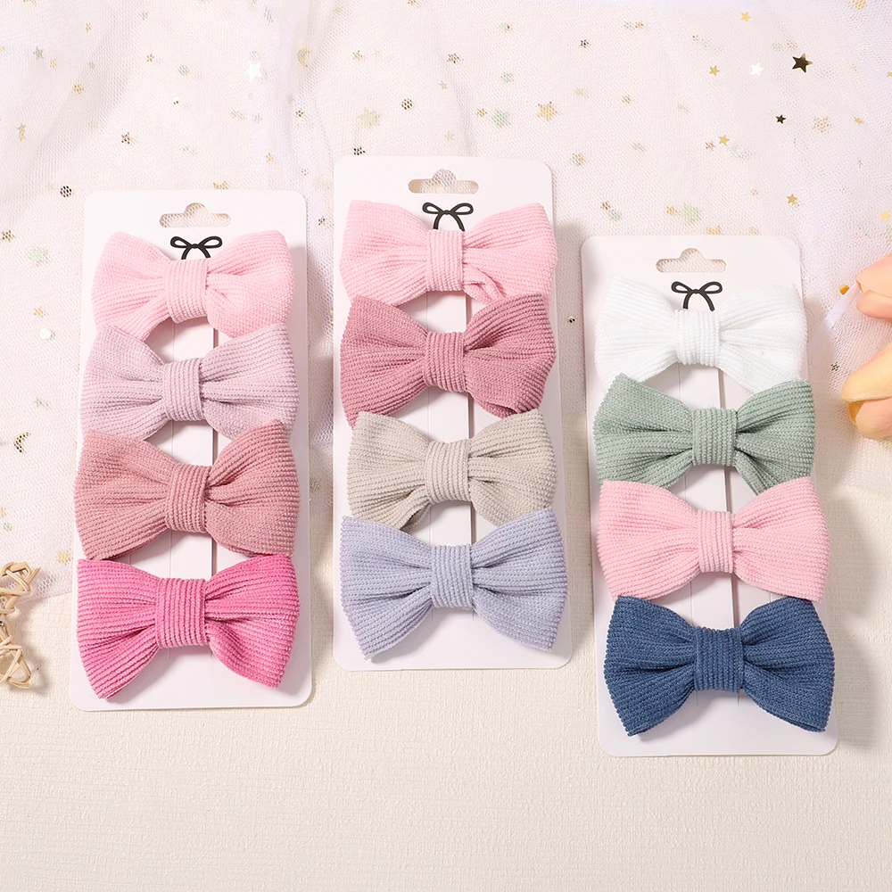 4Pcs/Set 3\'\' Bowknot Hair Clips Solid For Cute Girls Handmade Corduroy Hairpin Barrettes New Headwear Kids Hair Accessories Gift