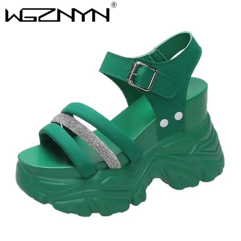 Sandali con plateau robusti firmati Sandali con tacco alto da donna Sandali aperti sexy con zeppa Bling Sneakers 10CM Sandali estivi da spiaggia per donna