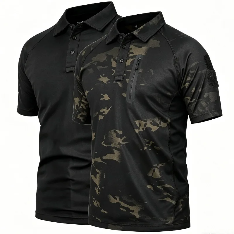 Men's Quick Dry Breathable Moisture Wicking Tactical Short Sleeve T-Shirt with Zip Pocket for Hiking Camping Outdoor Sports Tops