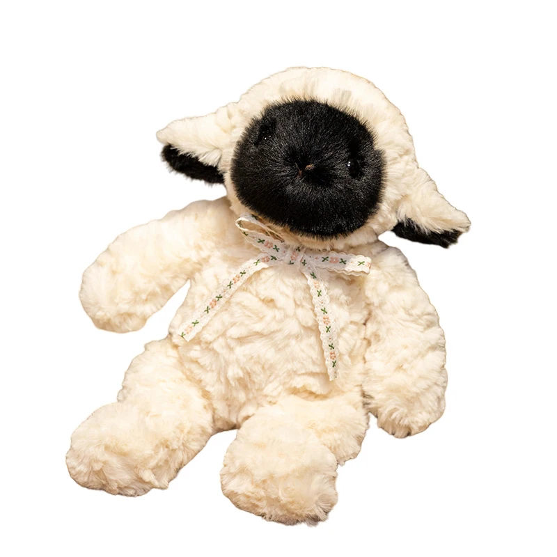 3 Sizes Cartoon Black Face Little Sheep Plush Toys Cozy Fluffy Lace Bow Tie Sheep Doll Gentle Kids Appease Doll Sweet Gift
