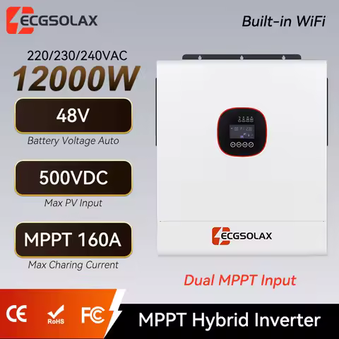 ECGSOLAX 12KW Hybrid Solar Inverter 48V 230Vac With Dual MPPT 160A Charger Pure Sine Wave Off-grid Hybrid Inverter Max PV 500VDC