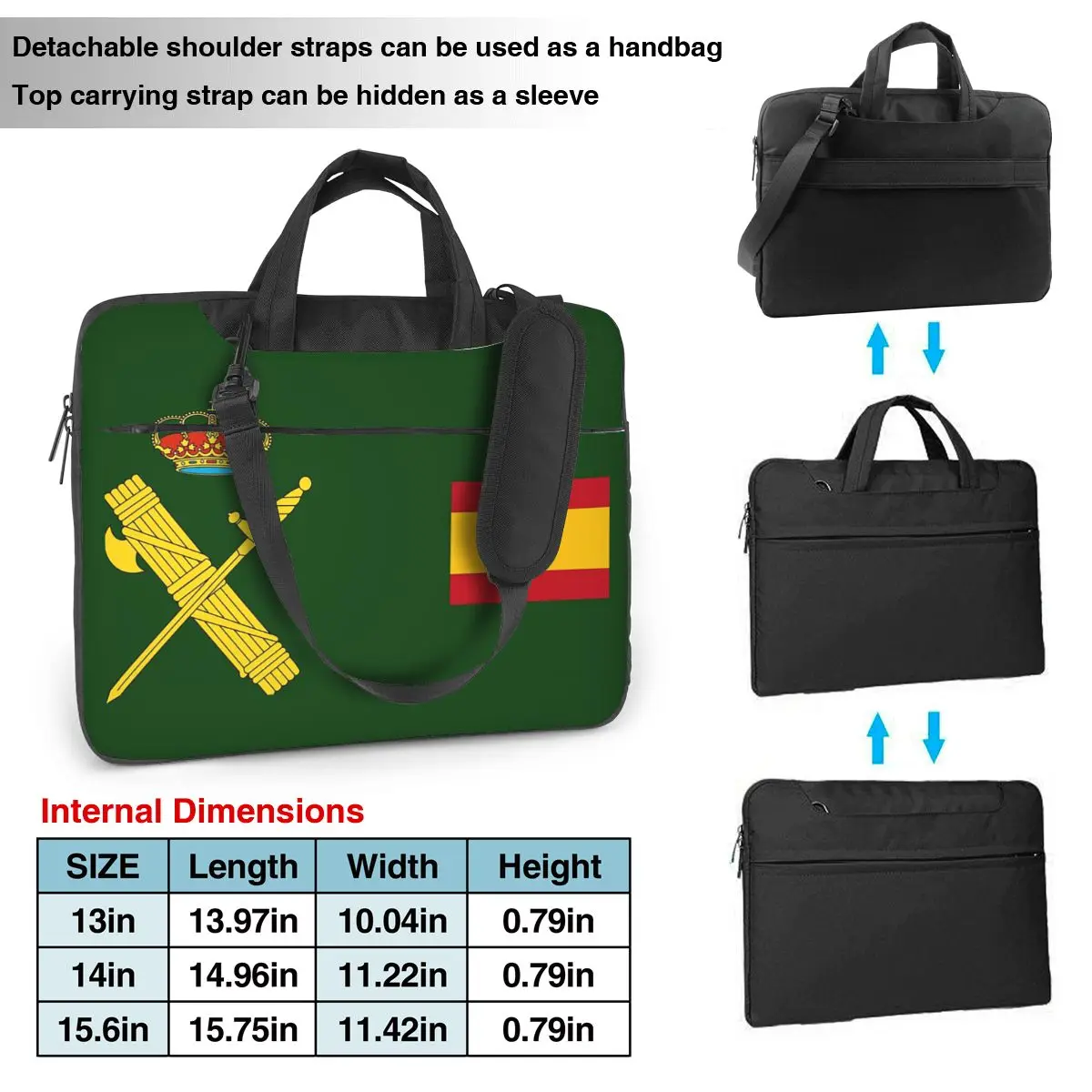 Spain Flag Plus Emblem Civil Guard Laptop Bag Shockproof Case Computer Bag 13 14 15.6 Inch Notebook Pouch For Macbook Pro Air