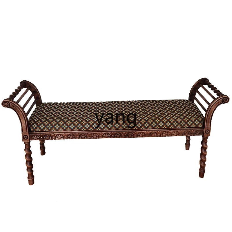 

Yjq Vintage Oak Bed End Stool Side Bed Artistic Makeup Printing Piano Stool Shoes