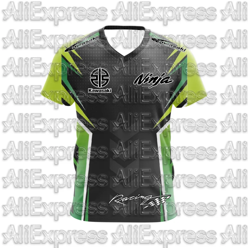 موتو 2025 صيف جديد الرجال دراجة نارية تي شيرت كاواساكي شعار ثلاثية الأبعاد مطبوعة عادية كم قصير تنفس تي شيرت الاتجاه المألوف #1