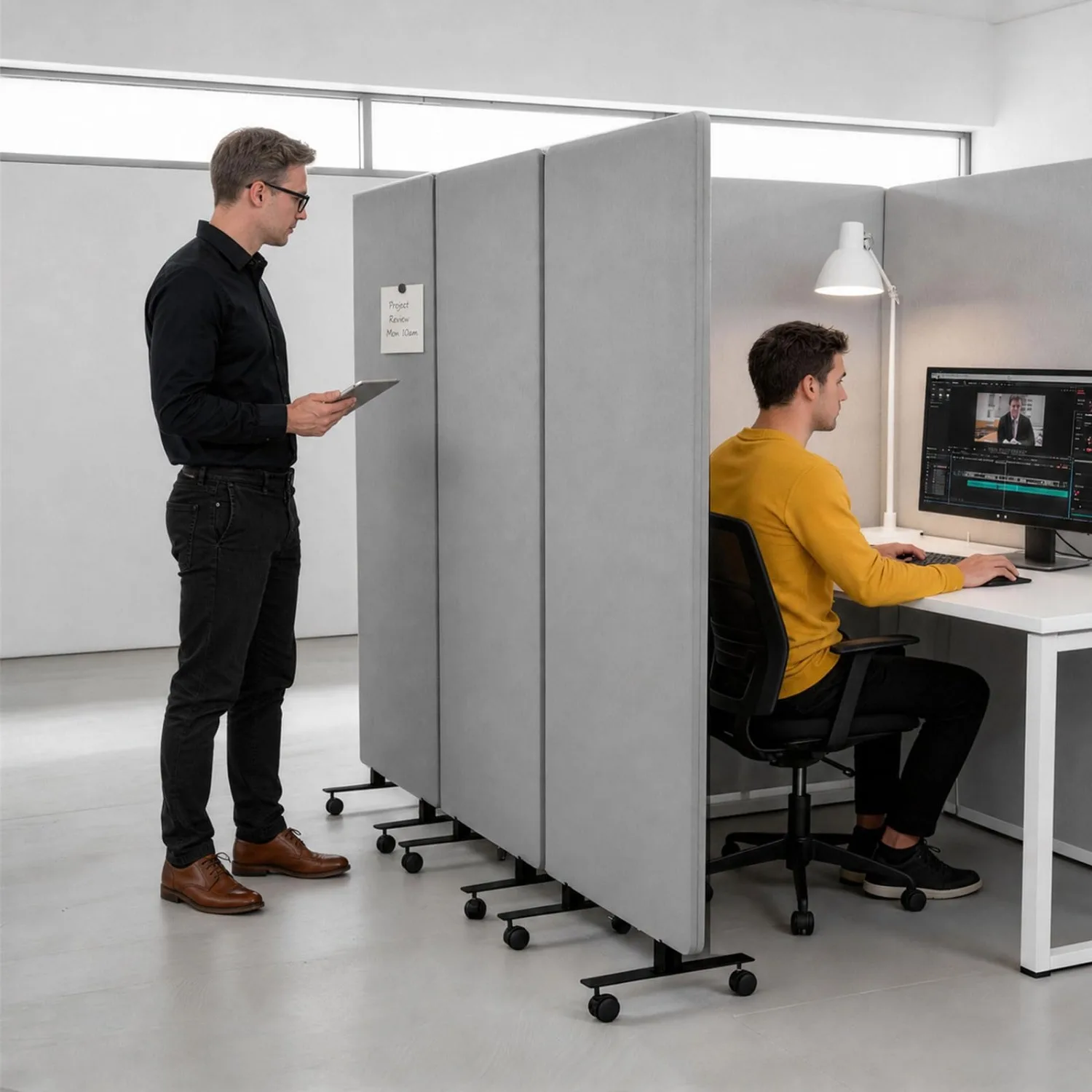 3-Panel Portable Office Partition,Mobile Acoustic Wall Divider with Wheels