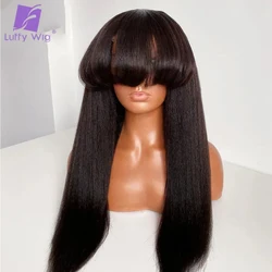Yaki Straight Wig With Bangs 200 Density Glueless Human Hair Scalp Top Machine Made Wig Kinky Straight Brazilian Hair LuffyWig