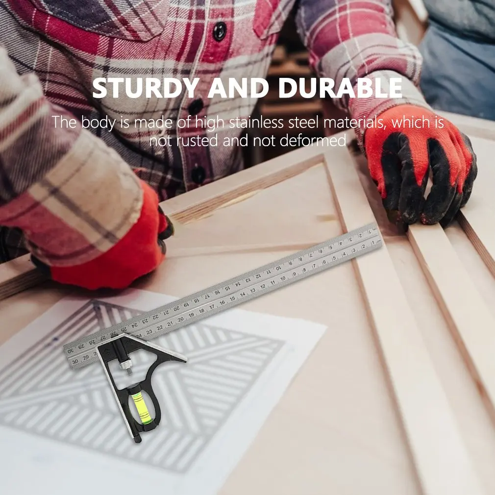 300MM Square Angle Ruler Adjustable Combination 45/90 Degree With Bubble Level Multifunctional Gauge Measuring Tool Dropshipping