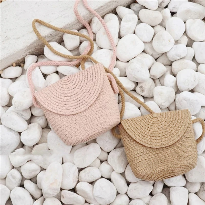 Flip children\'s Bag Cute Grass Woven Handbag Little Girl Crossbody Fashion Cute Zero Wallet Summer Beach Shoulder Bags