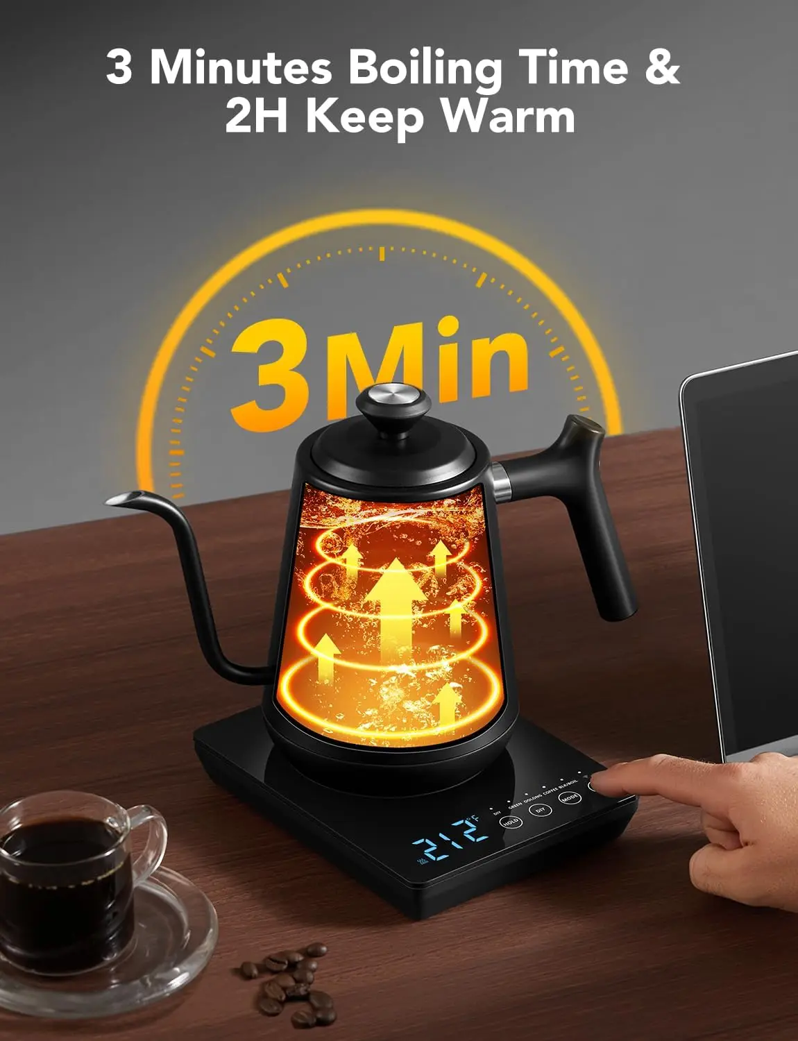 Pantalla LED, Control de temperatura Variable, 0,8 L, Compatible con Alexa, acero inoxidable