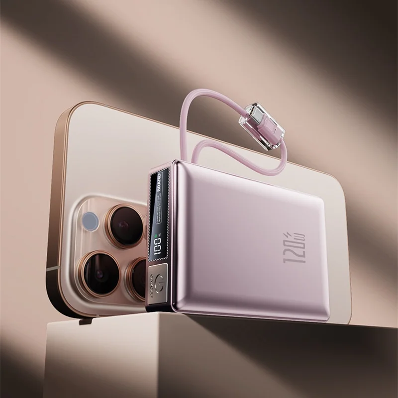 20000mAh Power Bank 120W Super Fast Charging For iPhone 16 15 Samsung Xiaomi Portable External Battery Powerbank Built in Cable