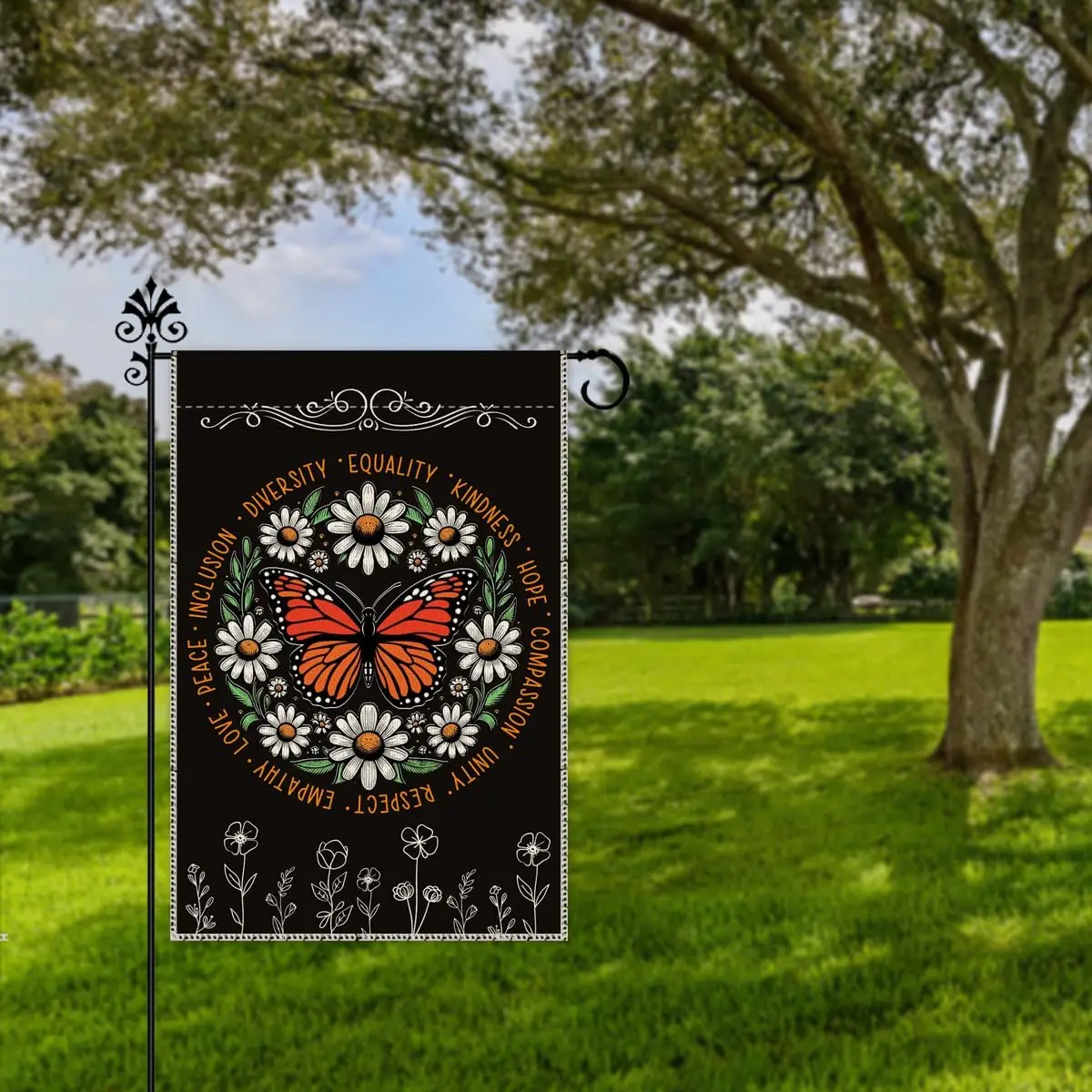 Hafhue Diversity Equality Kindness Hope Garden Flag, 12 x 18 Inch Double Sided Monarch Butterfly Yard Garden Lawn Court Deco YYQ