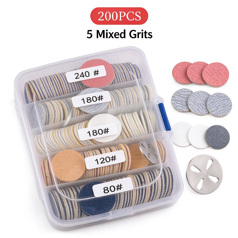 200Pcs25mm Sanding Discs Flat Nail Drill Bits 80/120/180/180/240 Grit Pedicure Replacement Sandpaper Disc Electric Manicure Tool