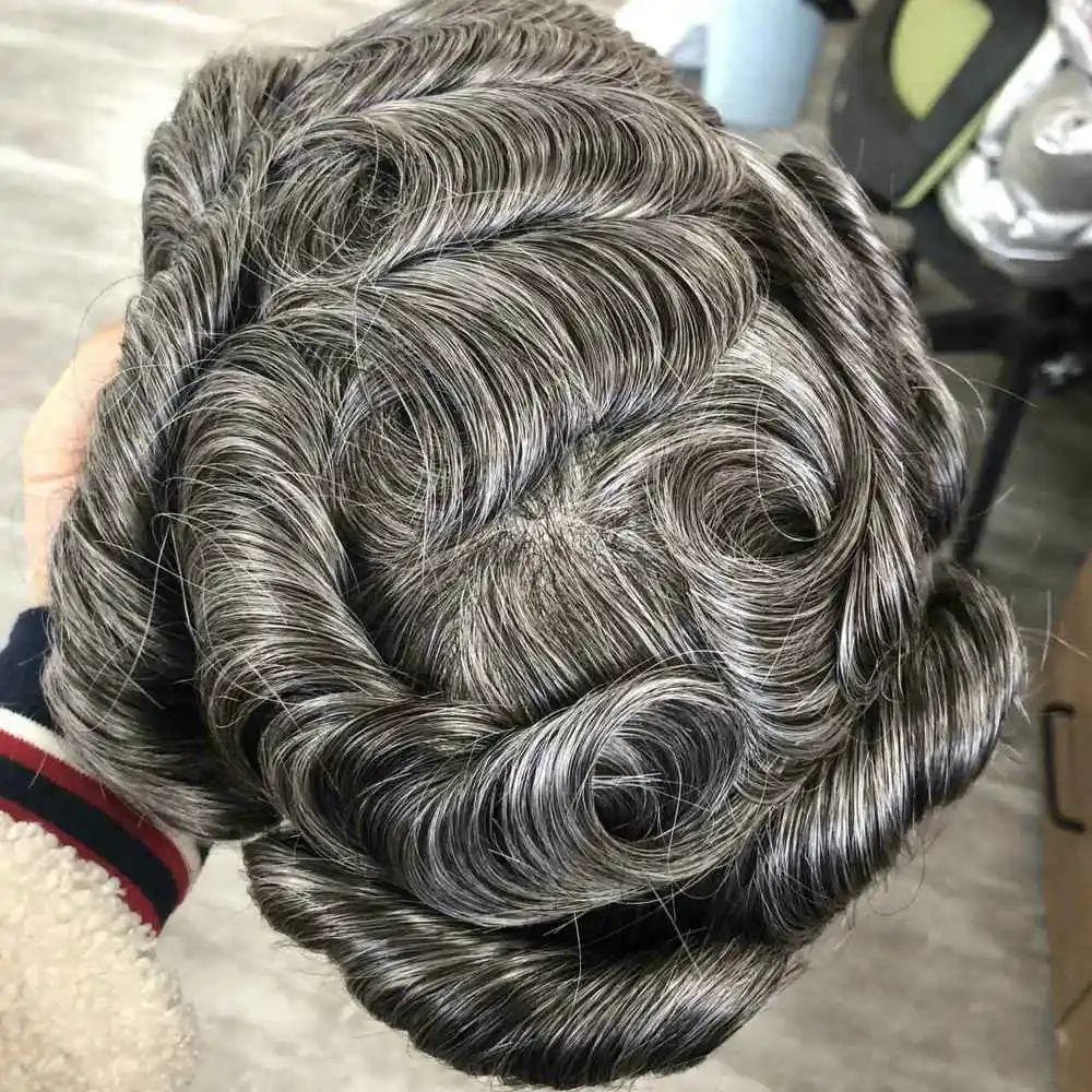 شعر بشري فائق التحمل للرجال شعر مستعار أشقر رمادي أسود 1B80 550 # الشعر المستعار شعري طبيعي NPU BOND الشعرية الاصطناعية #6