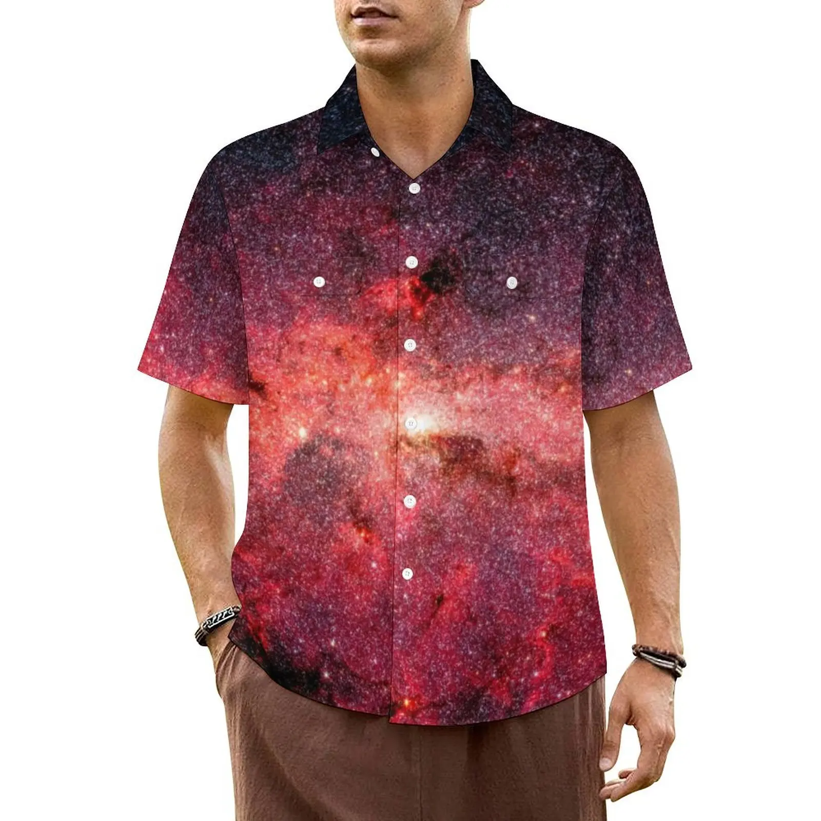 

Colorful Galaxy Sky Beach Shirt Milky Way Print Summer Casual Shirts Male Elegant Blouses Short Sleeves Y2K Funny Custom Top