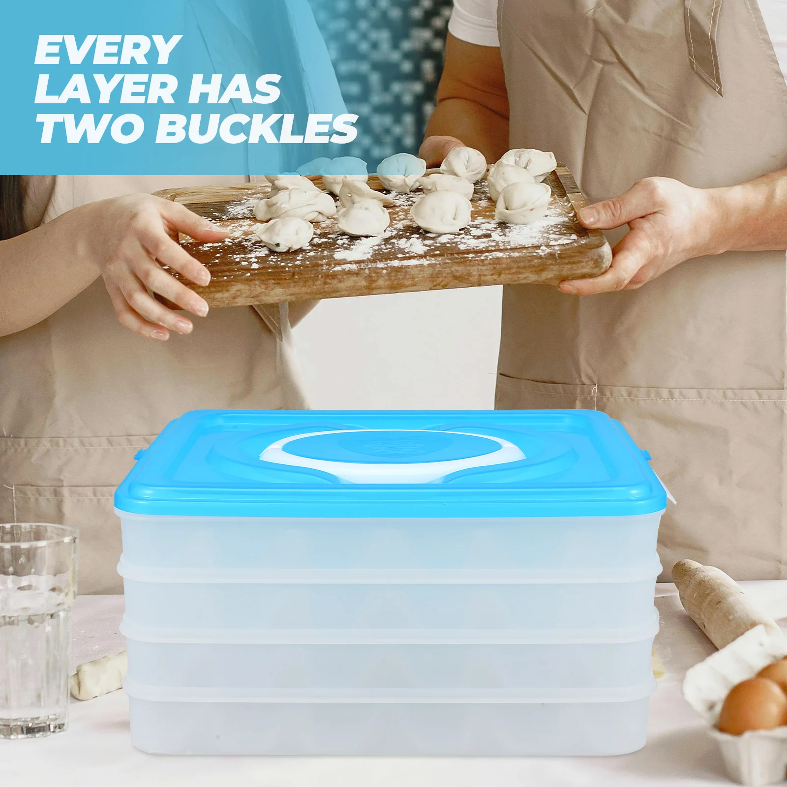 

Food Storage Containers PP Material Microwave Freezer Safe BPA Free Buckles Separated LayersDumpling Container