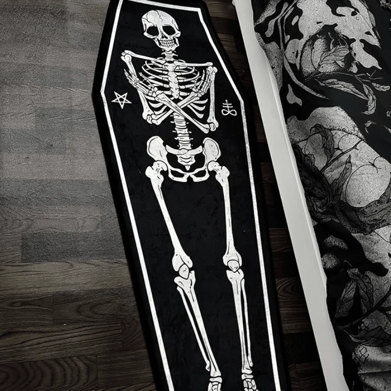 Gothic Style Skull Coffin Carpet Dark Witch Living Room Bedside Rug Thick Non-slip Mat Home Halloween Theme Party Decoration