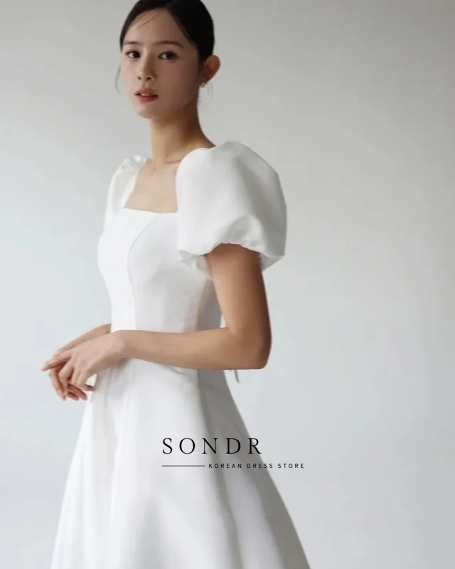 Sondr personnalisé col carré Satin coréen robes de soirée de mariage manches courtes Corset dos Photo Shoot robe mariée bal fête