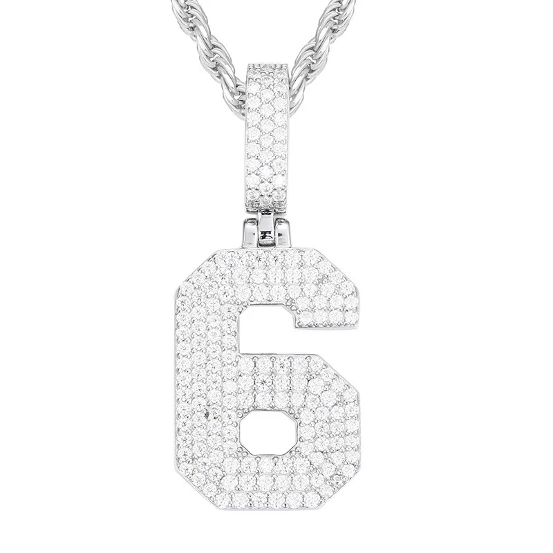 S925 silver inlaid moissanite pendant solid digital pendant trendy men's and women's hip-hop accessories