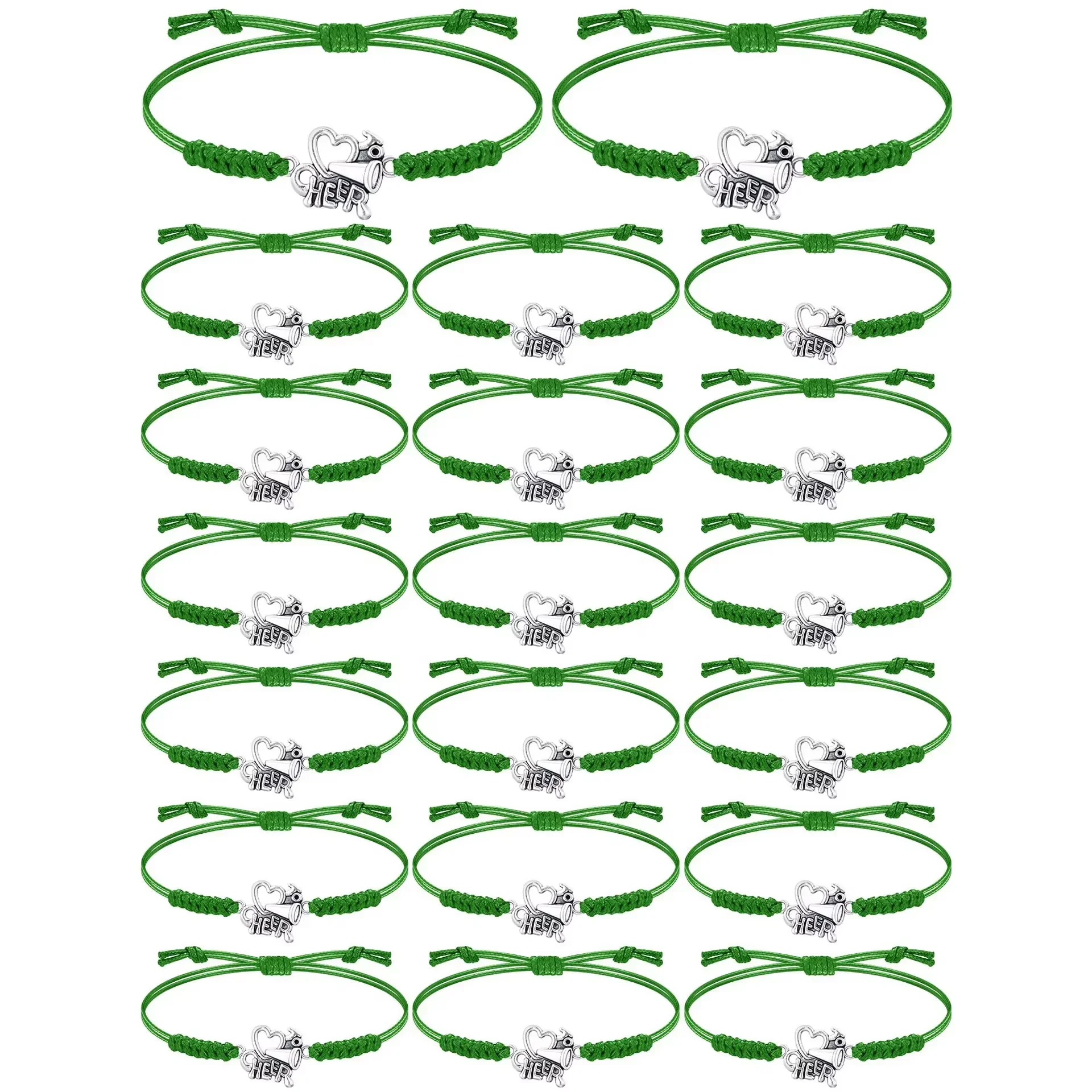20Pcs Cheerleader Gifts Girls Cheerleading Bracelet Adjustable Charm Bracelets Cheer Heart Jewelry Team Cheerleading Accessories