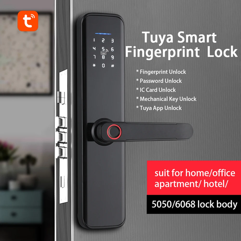 WAFU Tuya Electronic Wifi Smart Door Lock With Biometric Fingerprint / Smart Card / Password / Key Unlock/ USB Emergency Charge