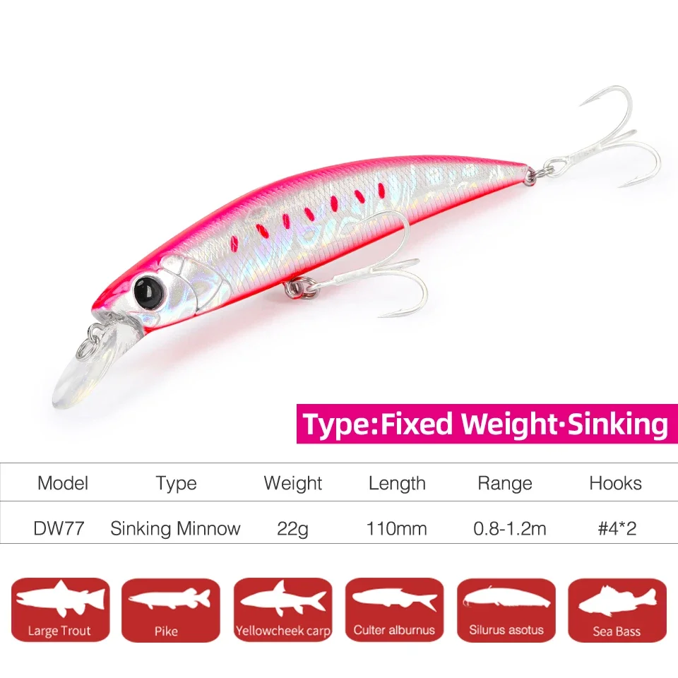 TSURINOYA INTRUDER 110S Sinking Minnow Saltwater Fishing Lure DW77 110mm 22g Seabass Big Trout Inshore Sea Fishing Hard Baits