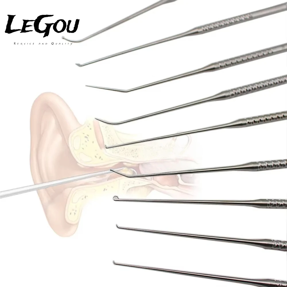 LeGou Micro Ear Periosteum Hook Elevator Curette Knife Probe Manual Stainless Steel Certified Essential Otology Instruments
