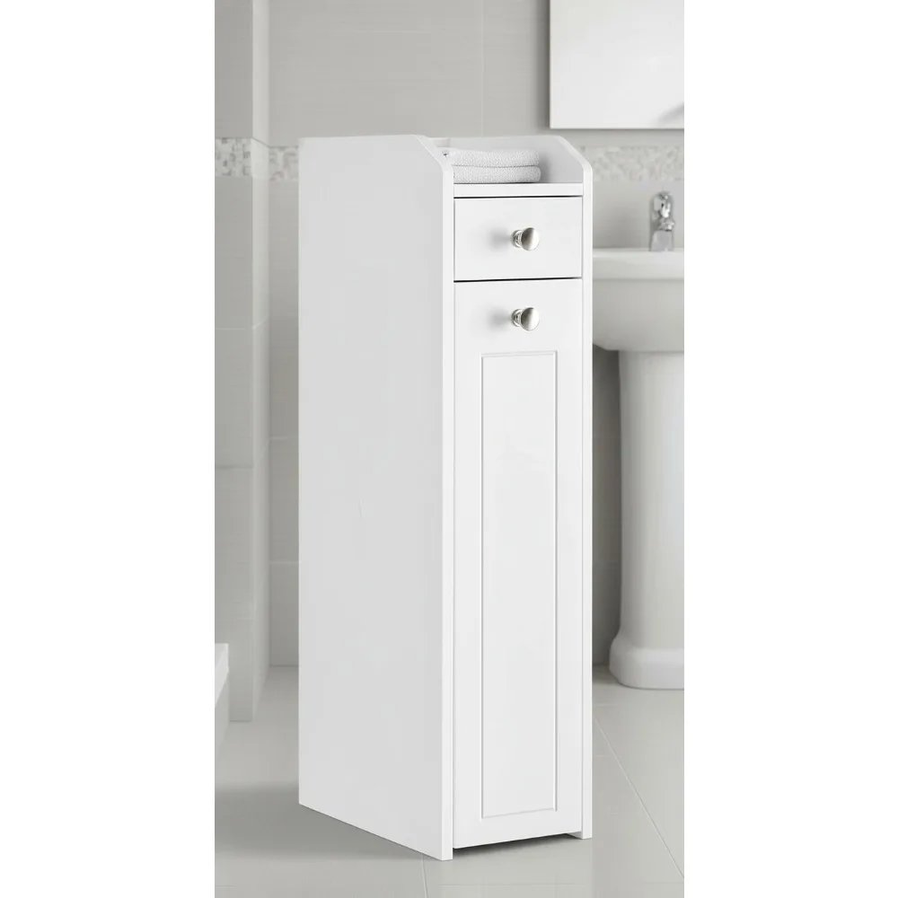 

Slim Storage Cabinet with Slide-Out Drawers, Narrow Organizer for Bathroom Kitchen Corner Small Spaces, Cloud White