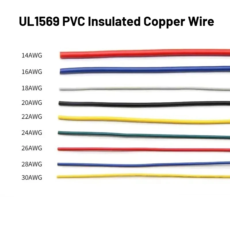 2/5/20M UL1569 PVC Insulated Wire 30/28/26/24/22/20/18/16/14AWG Oil Resistant Tinned Copper Electronic Cable LED Extension Line
