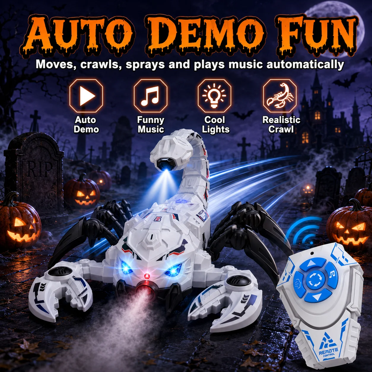 RC Scorpion Robot Toy for Kids, 2.4GHz Remote Control with Lights, Music, Spray, Realistic Prank Toy for Holiday Party Gifts