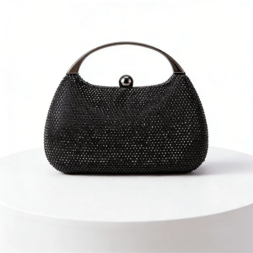 

Изысканная миниатюрная женская вечерняя сумка-клатч с металлическими ручками, инкрустированная стразами, для ношения через плечо, элегантная, для вечеринок