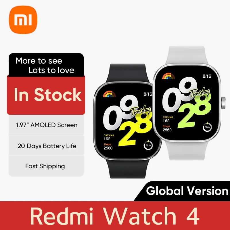 Global Version Xiaomi Redmi Watch 4 20 Days Battery Life Ultra Large 1.97'' AMOLED Bluetooth Phone Call 5ATM GNSS Smart Watch