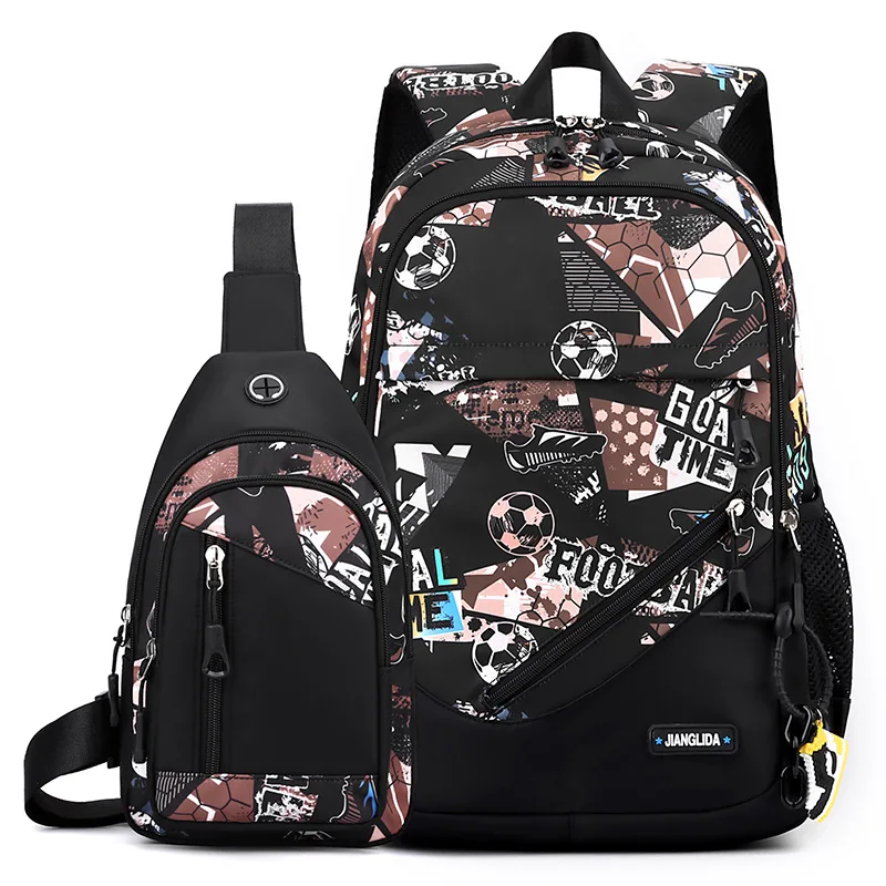 2pcs/set Football Printing Backpacks With Chest Bag For teenagers Big Capacity Rucksack Middle School Student Cool Schoolbags