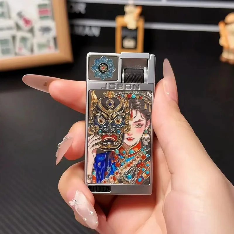 

Jobon 9MM Body Slim Butane Lighter Creative Flat Blue Flame Cigar Lighter Visible Window Gear Type Adjustment Ignition Tools