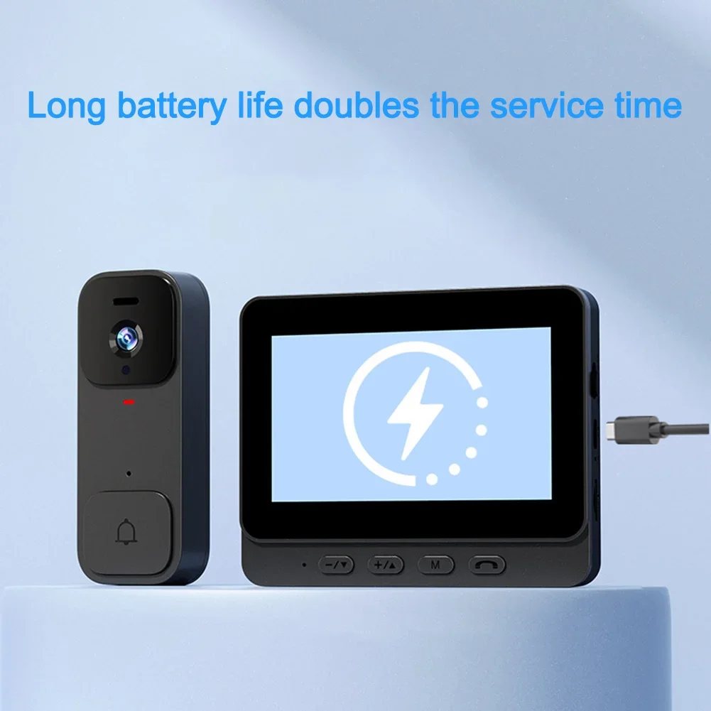 4.3-inch Display Doorbell HD Video Monitor Doorbell Long Battery Life No Drilling Required Real-time Communication