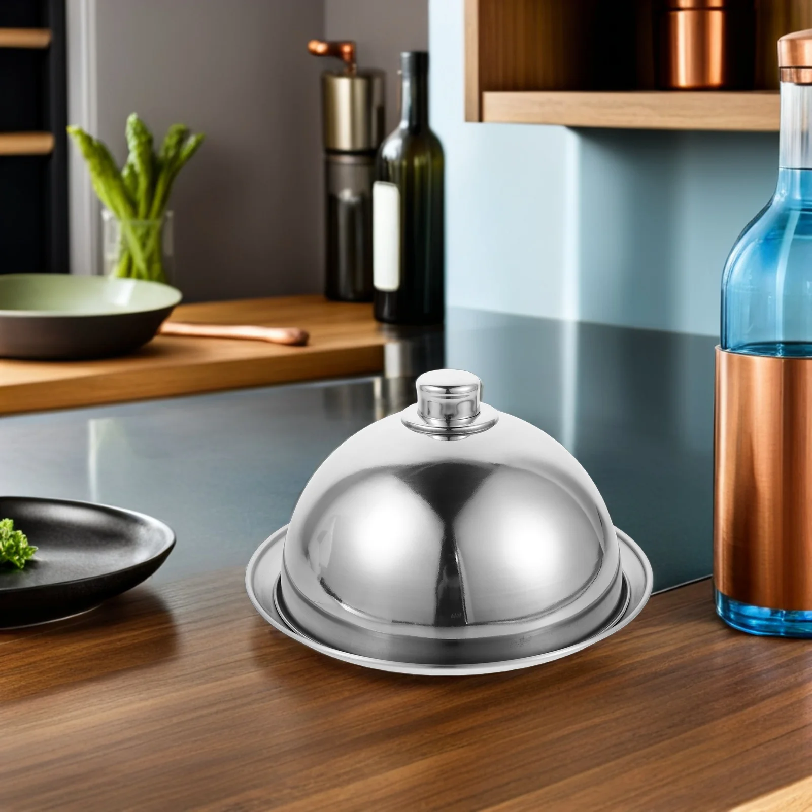 

2Pcs Stainless Steel Food Dome Round Metal Tray Serving Plates Cheese Melting Dome Butter Dessert Cloche for Restaurants