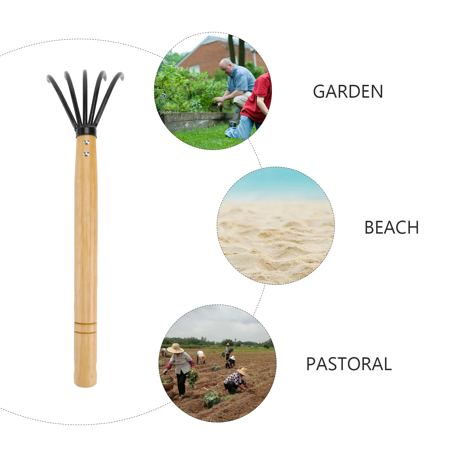 

Garden Rake High-carbon Steel Durable Wood Handle Five Teeth Cleaning Tool For Efficient Labor-saving Leaf Rake