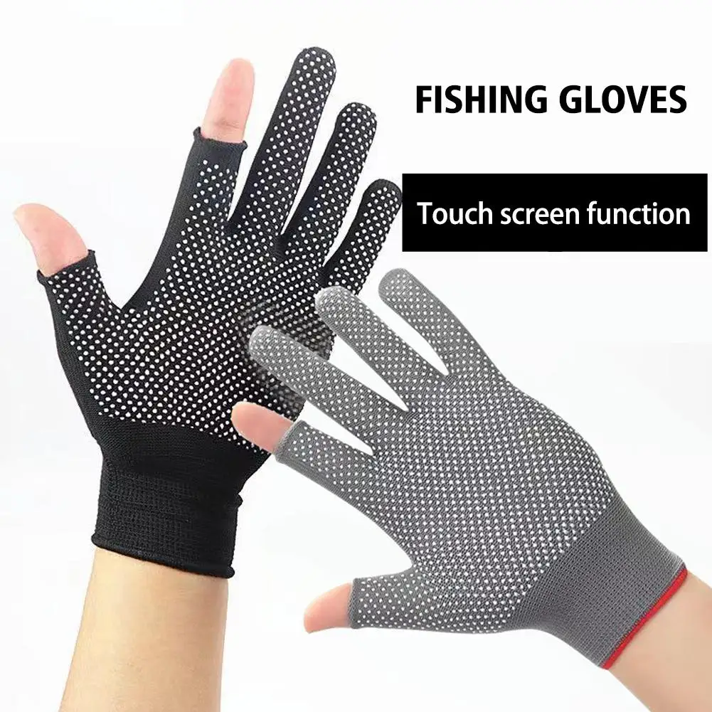 1Pair Two-Finger Cycling Gloves Touchscreen Three-Finger Breathable Gloves Outdoor Cut Fishing Sports Fishing Gloves C0E4